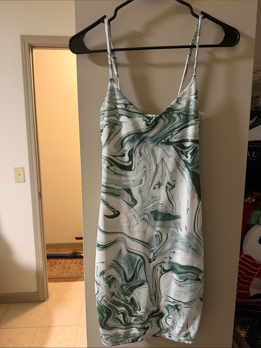 Green Marble Print Slip Mini Dress with Cowl Neck